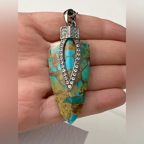 Designer NF Sterling Silver Arrowhead TurquoisePendant Necklace 20”
